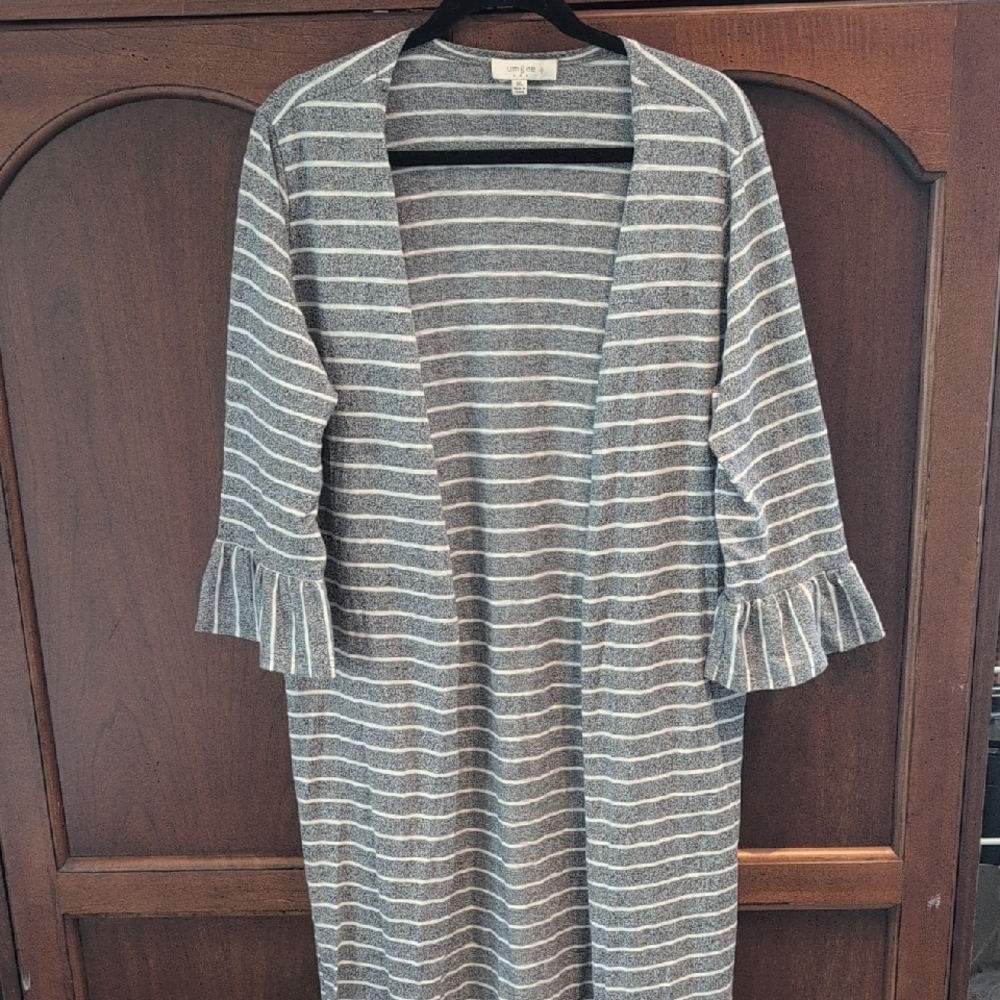Umgee Gray and White Striped Longline Cardigan